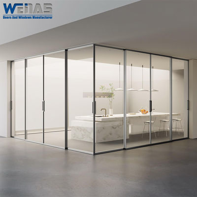 কেনা বড় ভিজ্যুয়াল এরিয়া অ্যালুমিনিয়াম একক কাচের অভ্যন্তরীণ স্লাইডিং পার্টিশন ডোর online manufacture