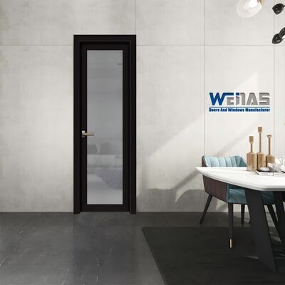 comprar Puerta giratoria de aluminio de marco grueso negro de doble cristal impermeable puerta de entrada de casamiento para el baño del hotel online manufacture