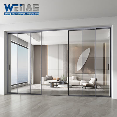 Large Glass Ultra Narrow Aluminium Partition Sliding Door Slim Frame For Villa House